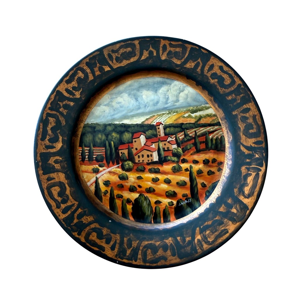 TamSans Designs Hand Painted Tuscan Wall Plate Signed J.W. Russ Italian‎ Scene